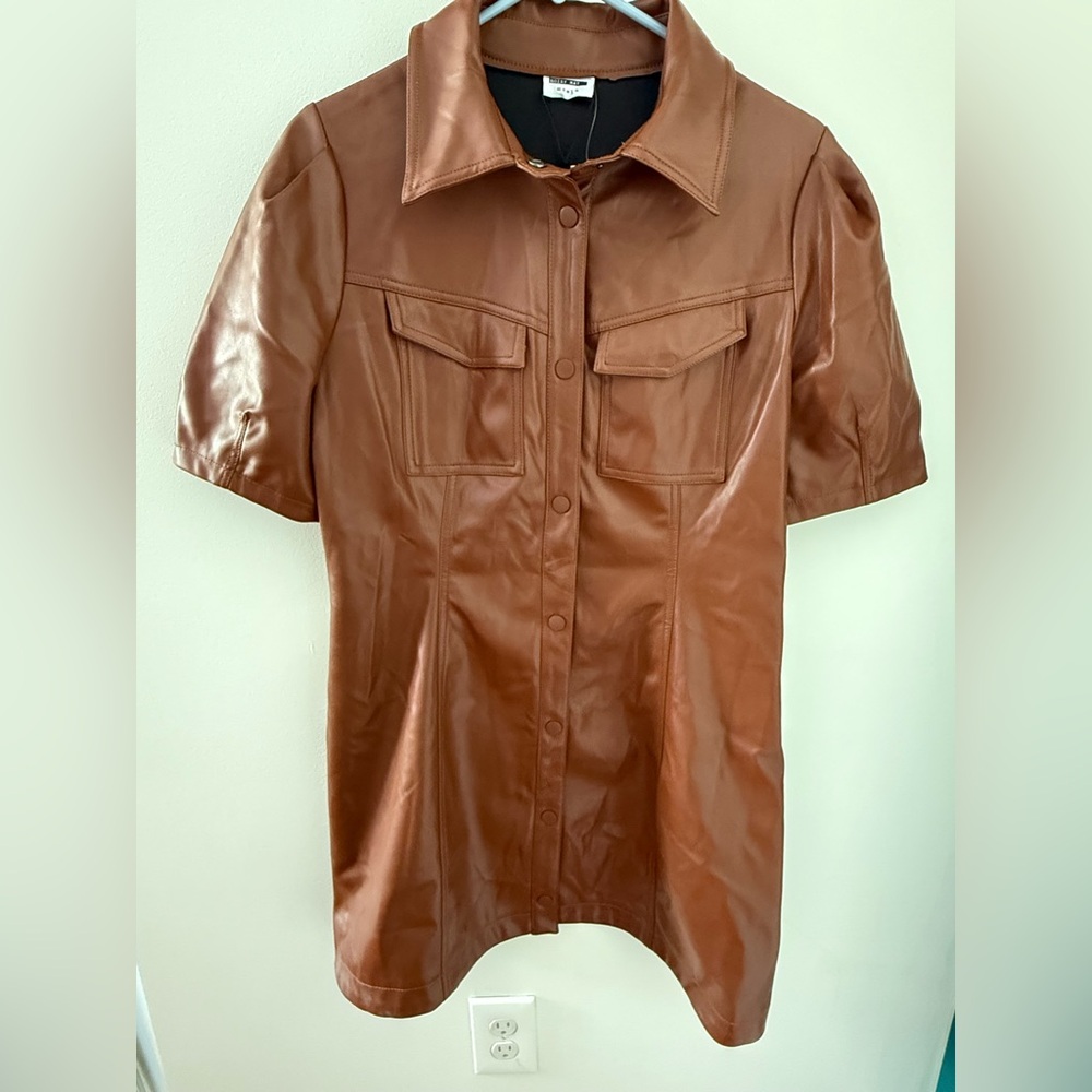 Noisy May NWT brown button-up faux leather shirtdress